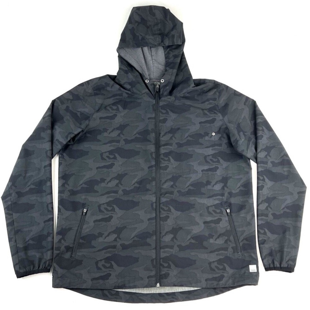 Vuori Outdoor Trainer Shell Jacket Womens XL Black Camo Hooded Full Zip